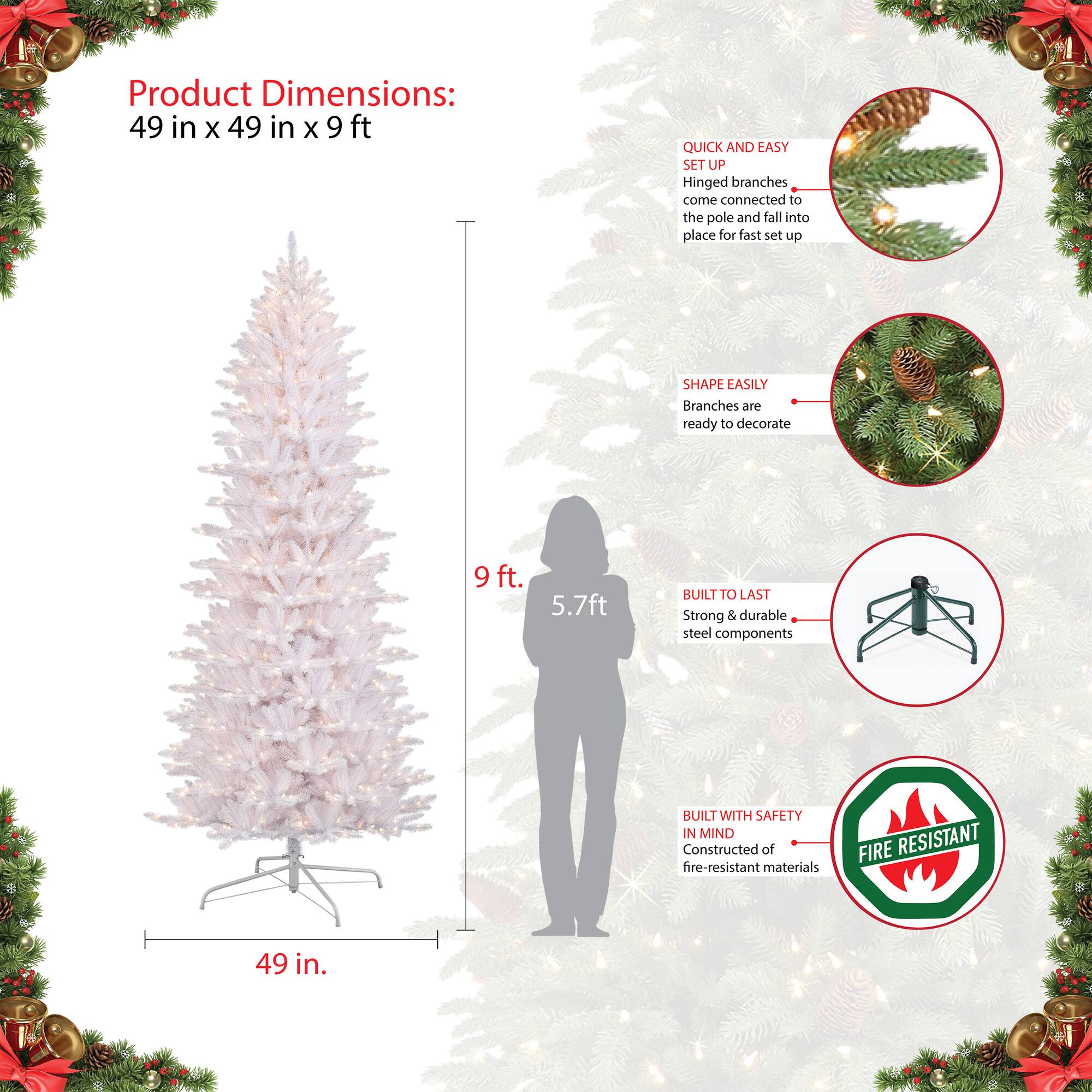 9ft. Pre-Lit White Slim Fraser Fir Artificial Christmas Tree, Clear Lights